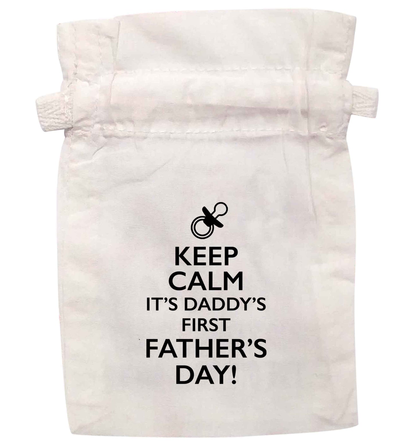 Keep calm it's daddy's first father's day | XS - L | Pouch / Drawstring bag / Sack | Organic Cotton | Bulk discounts available!