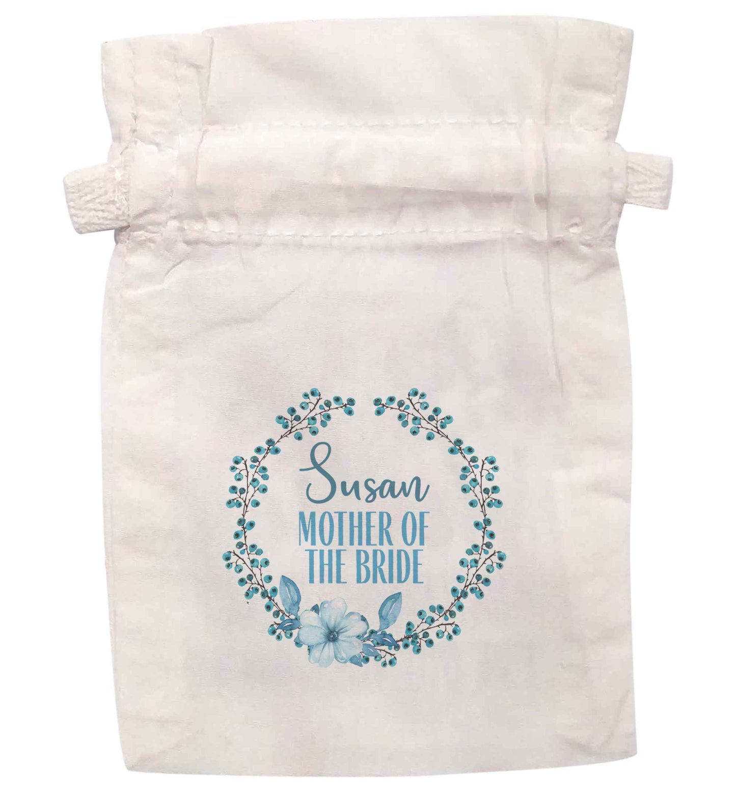 Personalised any name any role bridal blue floral wreath | XS - L | Pouch / Drawstring bag / Sack | Organic Cotton | Bulk discounts available!