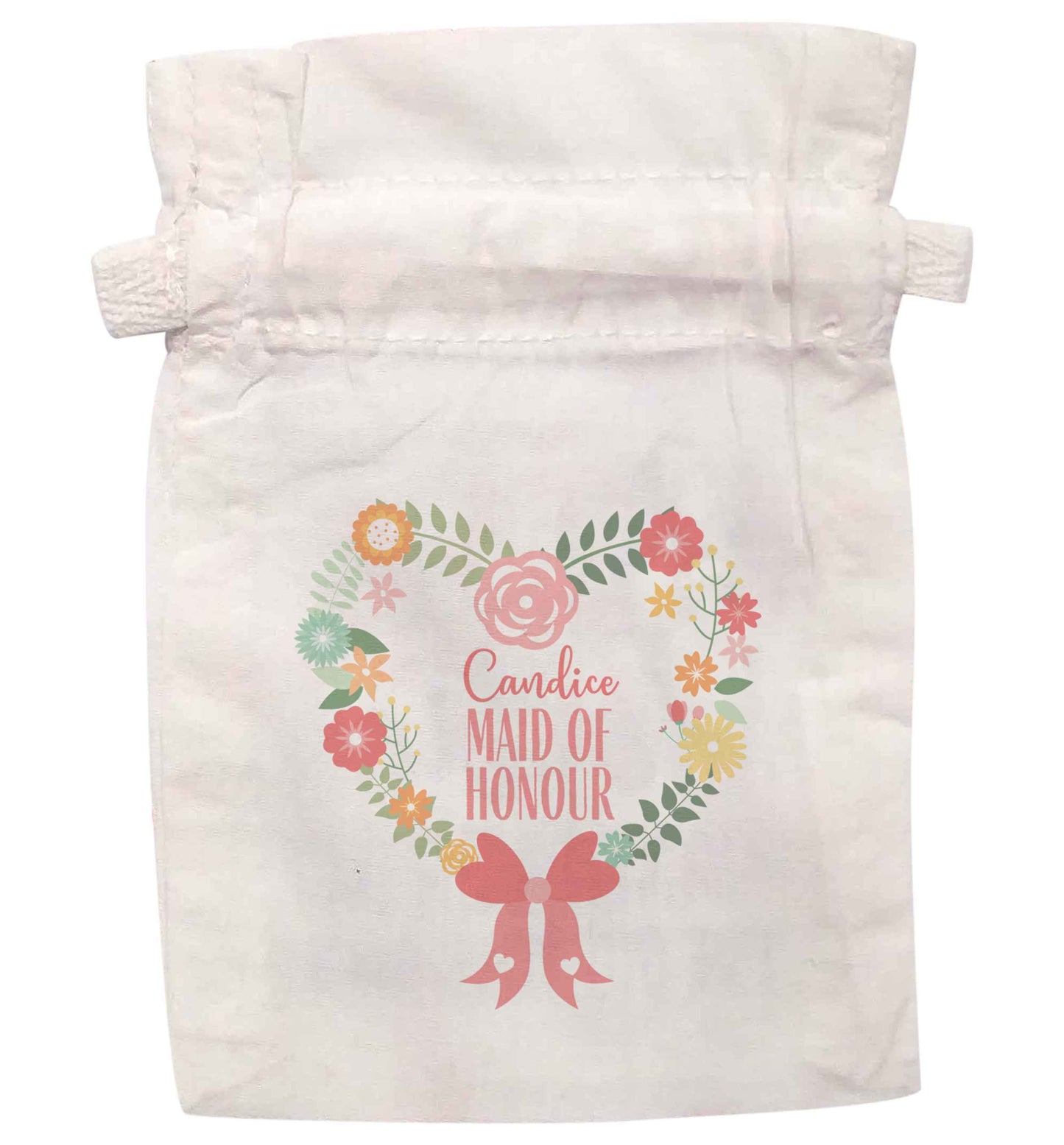 Personalised any name any role bridal floral heart wreath | XS - L | Pouch / Drawstring bag / Sack | Organic Cotton | Bulk discounts available!