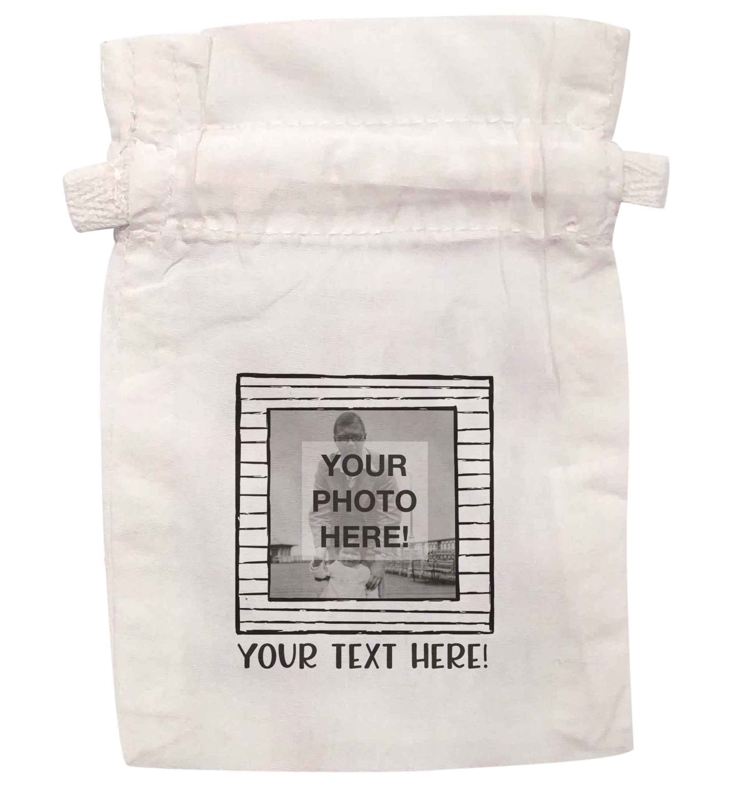 Any Photo or Text Black Frame | XS - L | Pouch / Drawstring bag / Sack | Organic Cotton | Bulk discounts available!