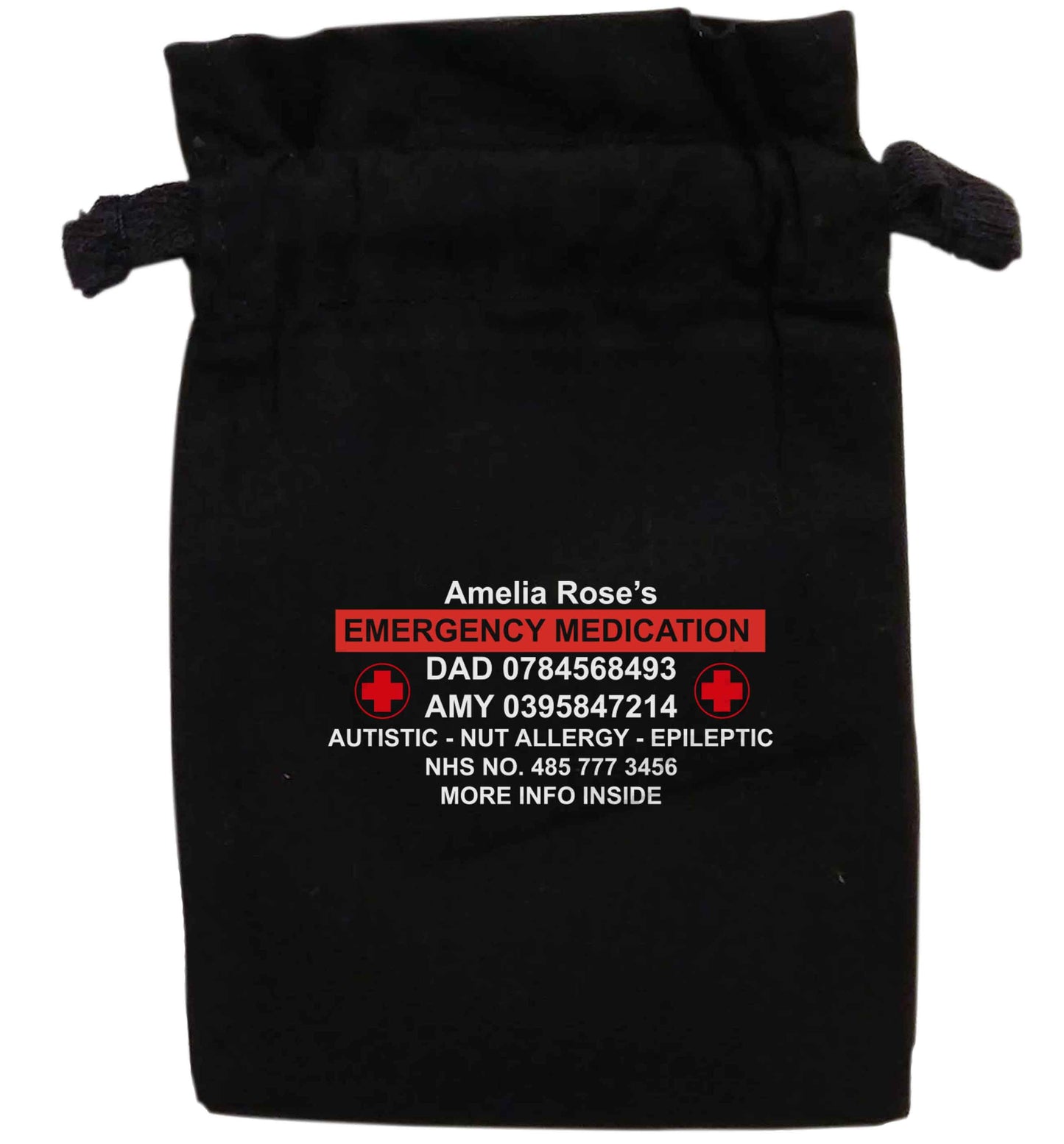 Fully personalised emergency medication bag | XS - L | Pouch / Drawstring bag / Sack | Organic Cotton | Bulk discounts available!