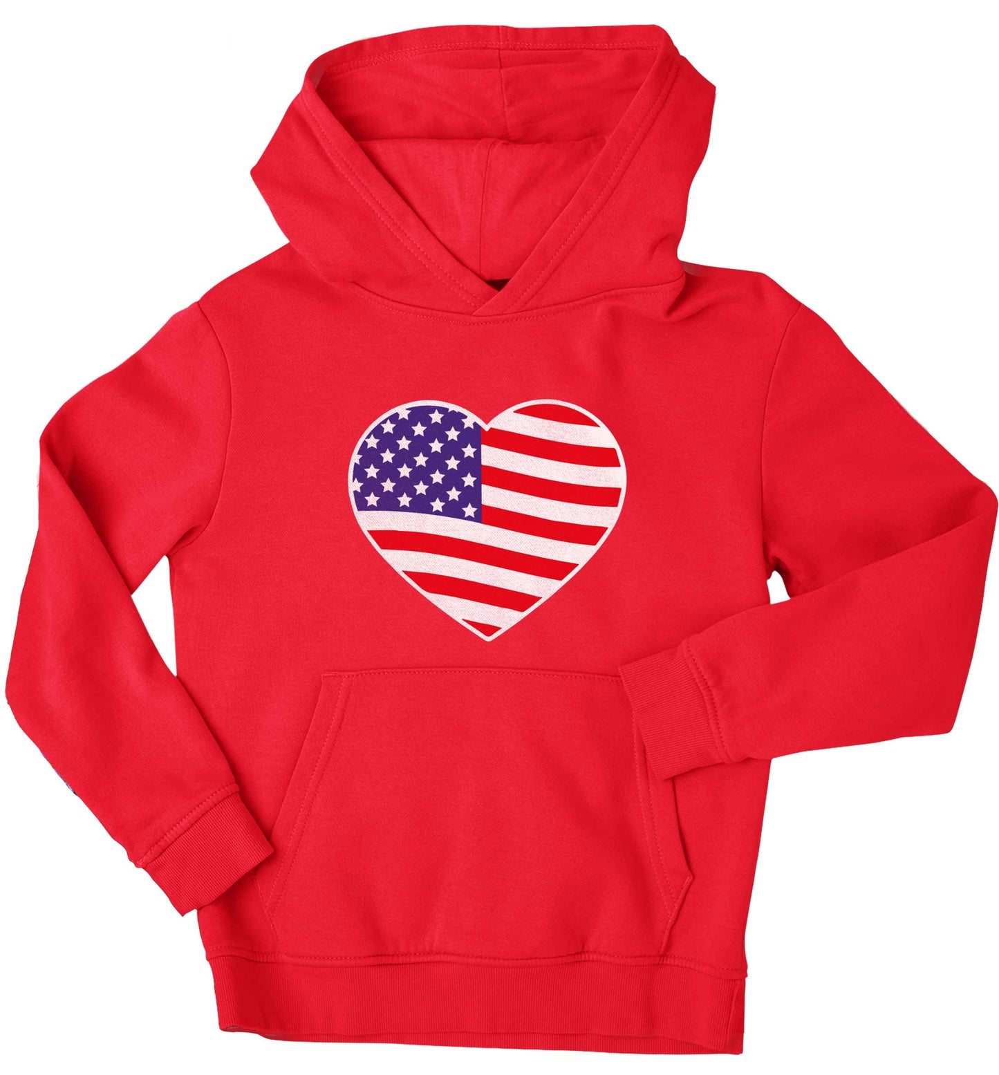 American USA Heart Flag children's red hoodie 12-13 Years