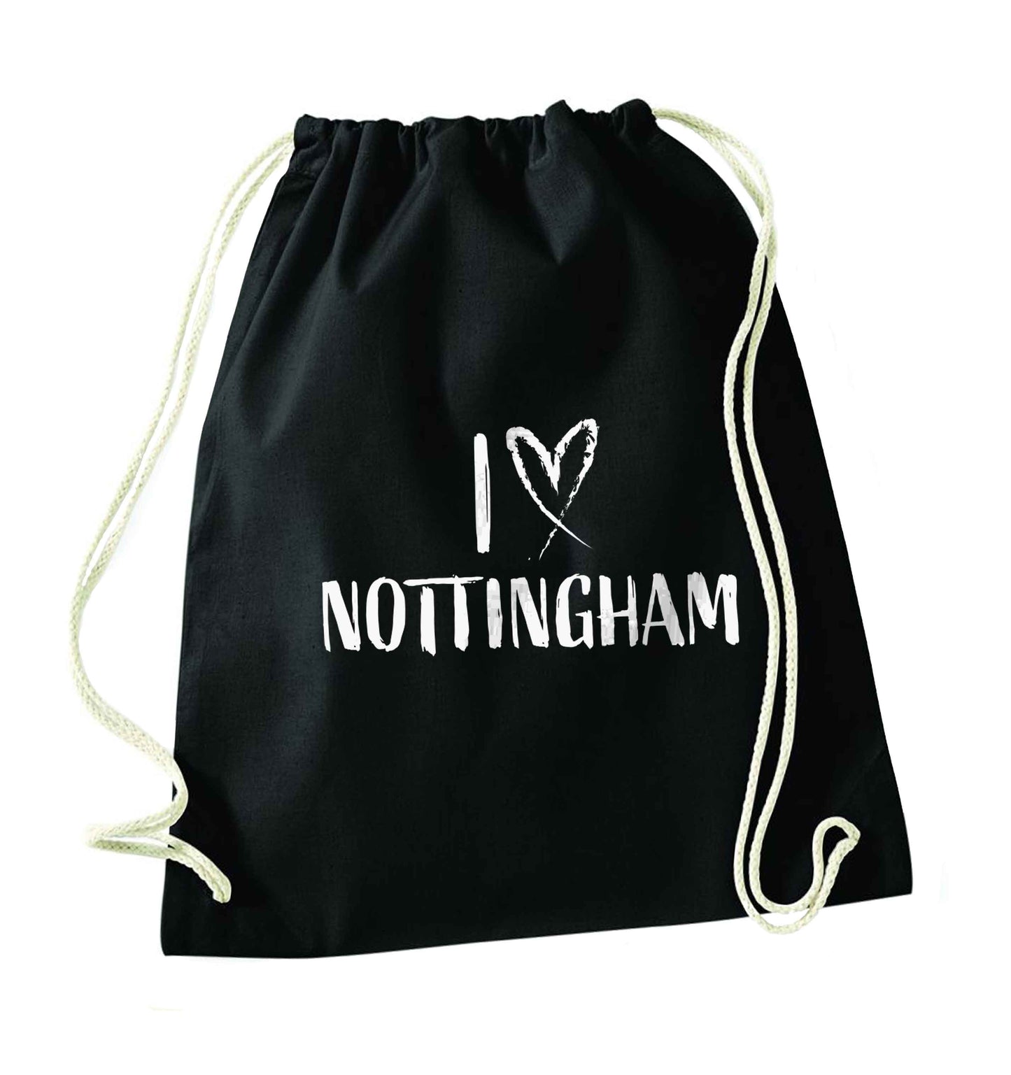I love Nottingham black drawstring bag