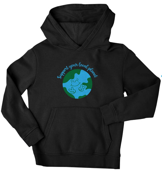 Support your local planet children's black hoodie 12-13 Years