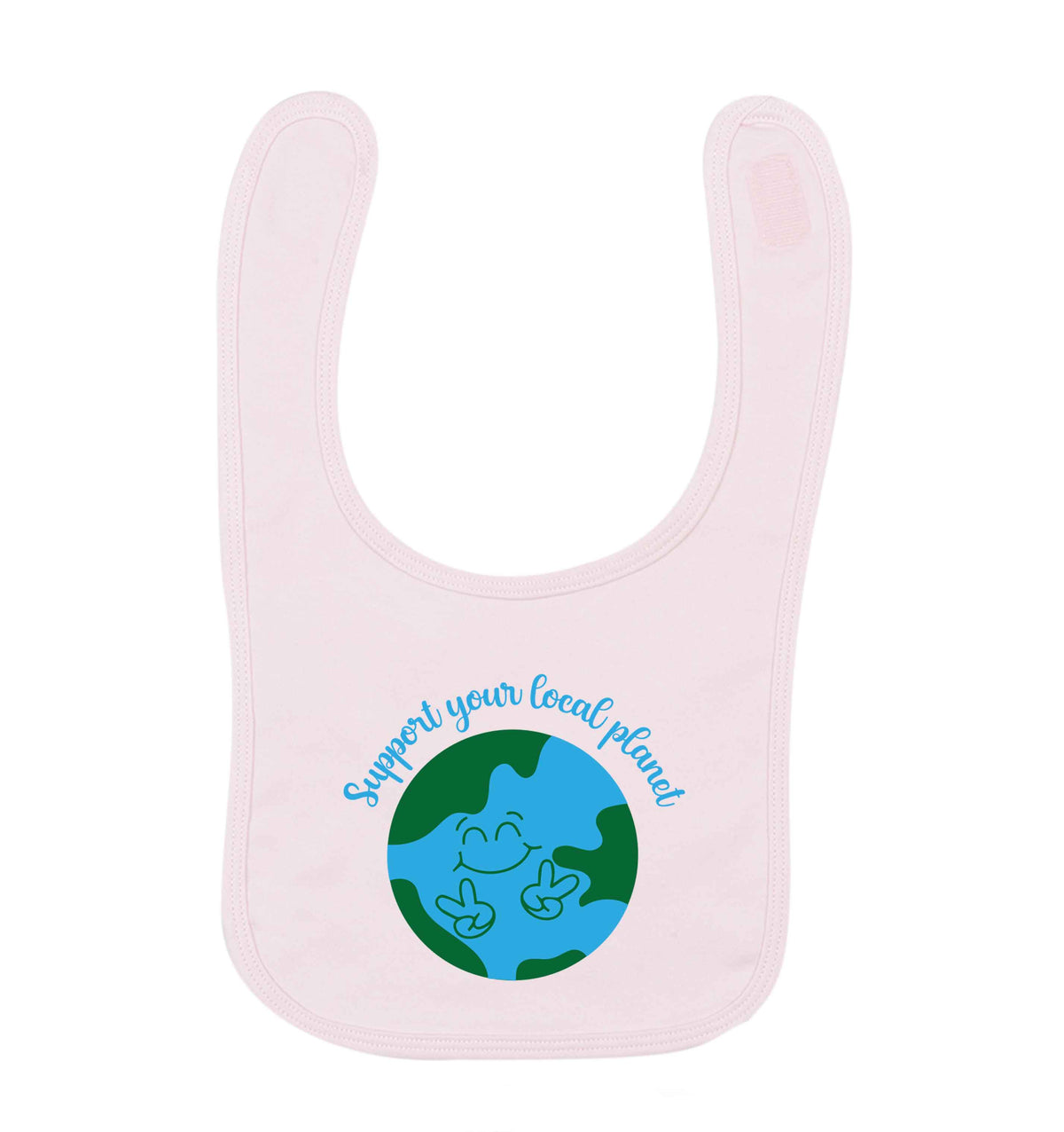 Support your local planet pale pink baby bib