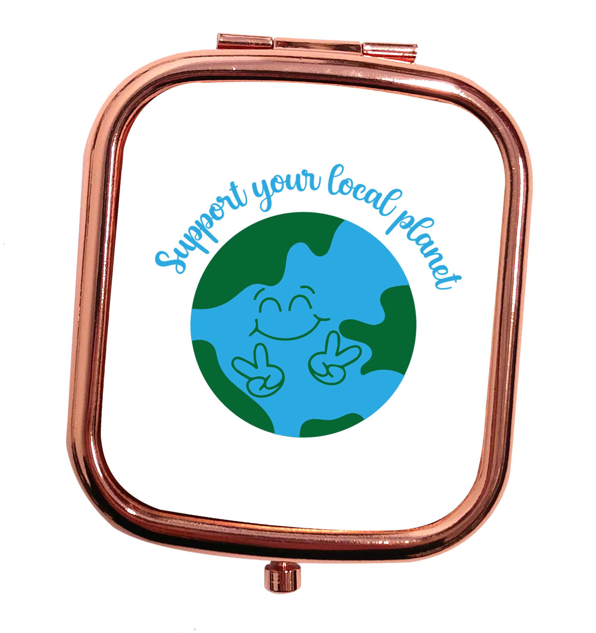 Support your local planet rose gold square pocket mirror
