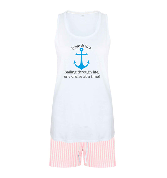 Sailing through life one cruise at a time - personalised size XL women's pyjama shorts set in pink