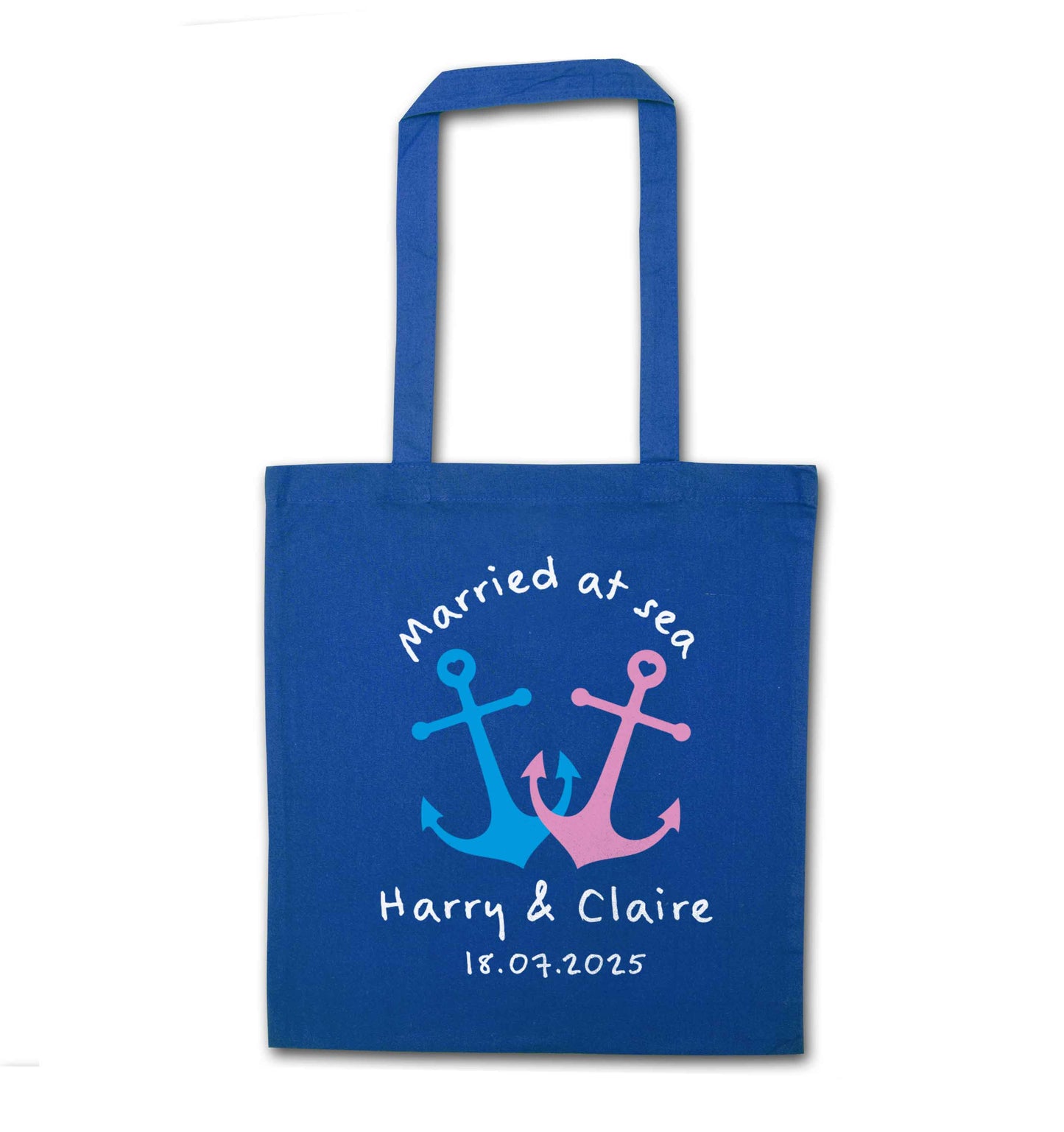 Married at sea blue tote bag