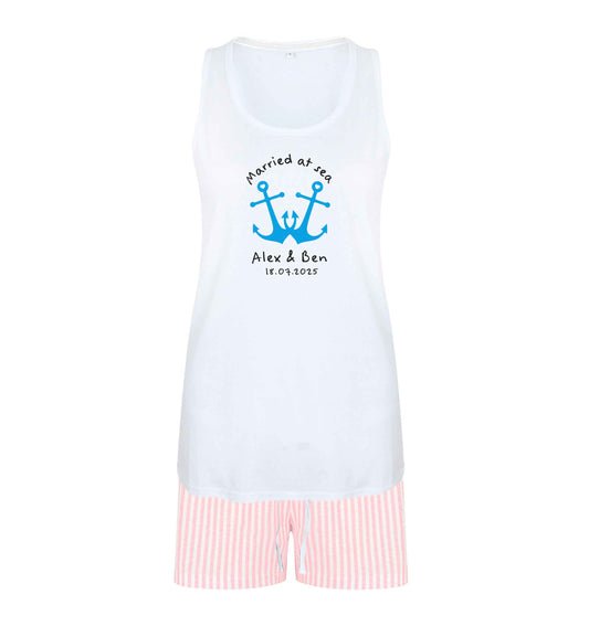 Married at sea blue anchors size XL women's pyjama shorts set in pink