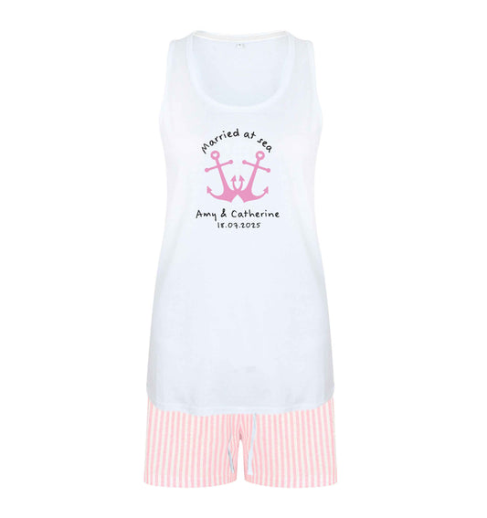 Married at sea pink anchors size XL women's pyjama shorts set in pink
