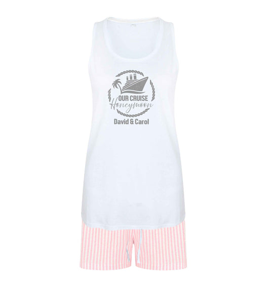 Our cruise honeymoon personalised size XL women's pyjama shorts set in pink