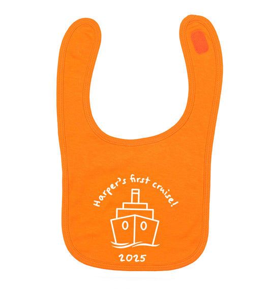 Personalised first cruise orange baby bib