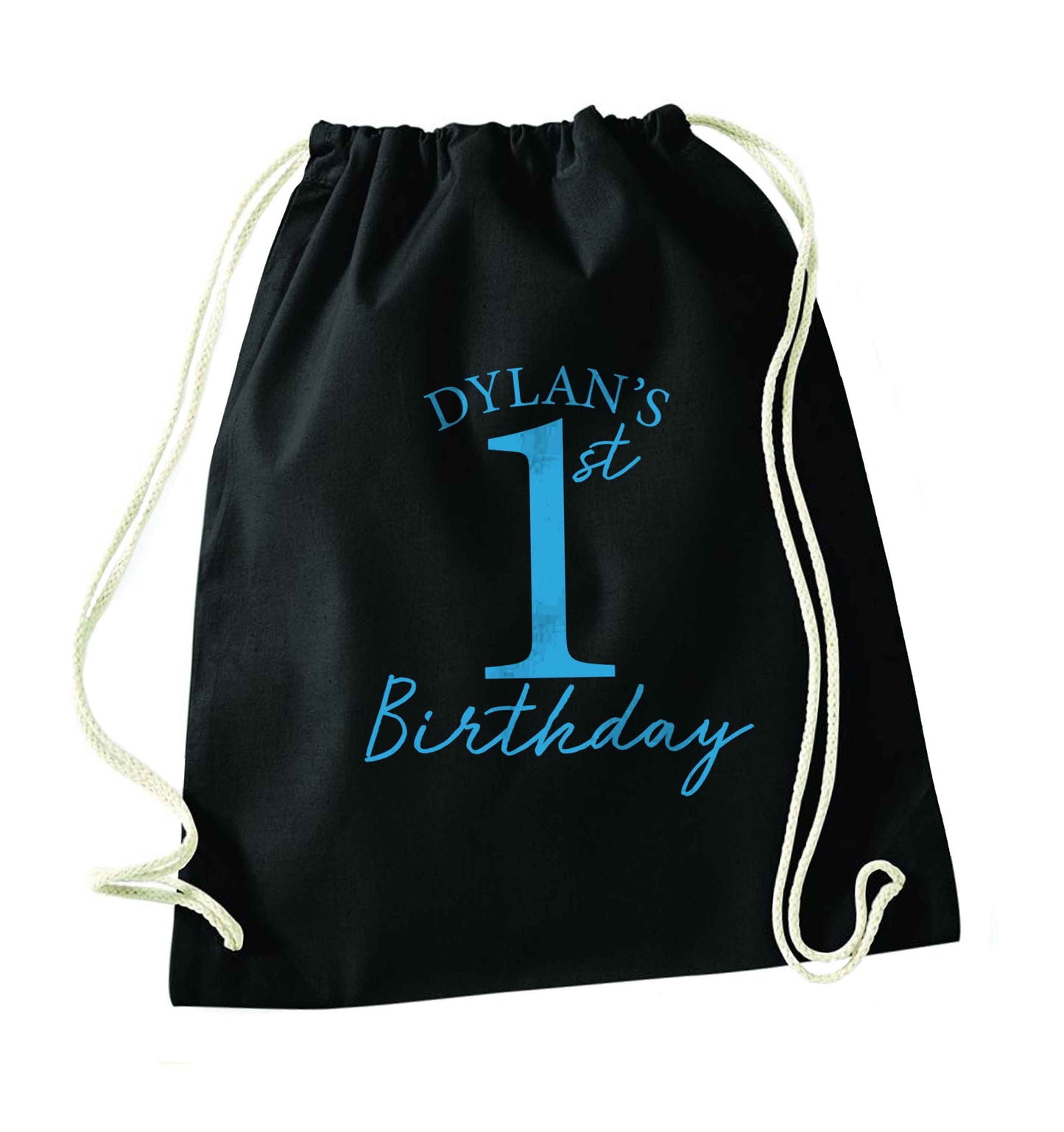 Personalised first birthday - any name or age! black drawstring bag