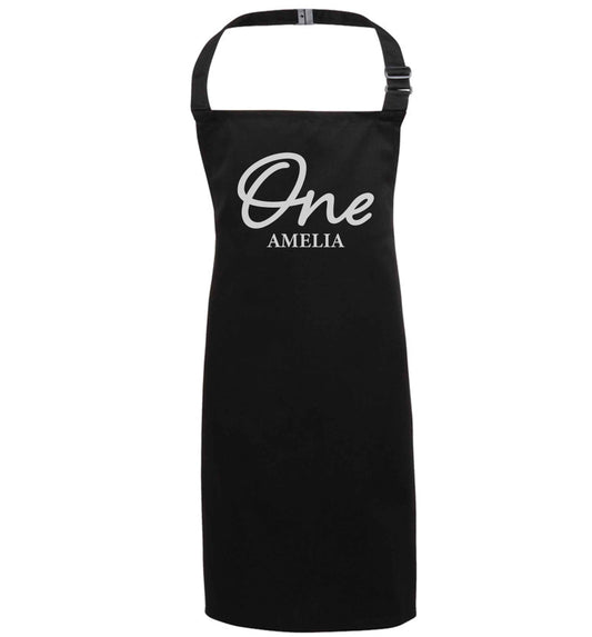 Personalised age and name black apron 7-10 years