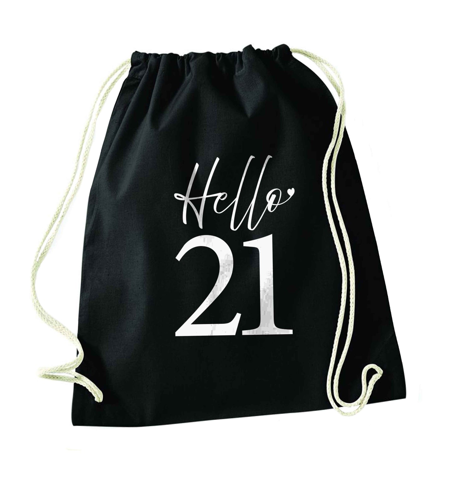 Hello 21 black drawstring bag