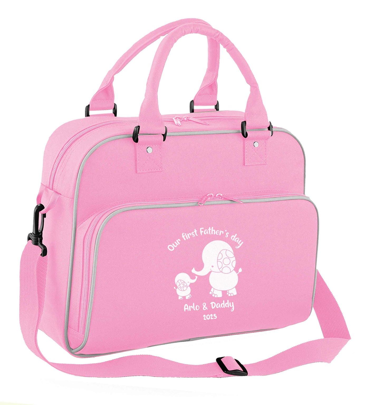 Our first Father's day personalised date and names children's dance bag baby pink