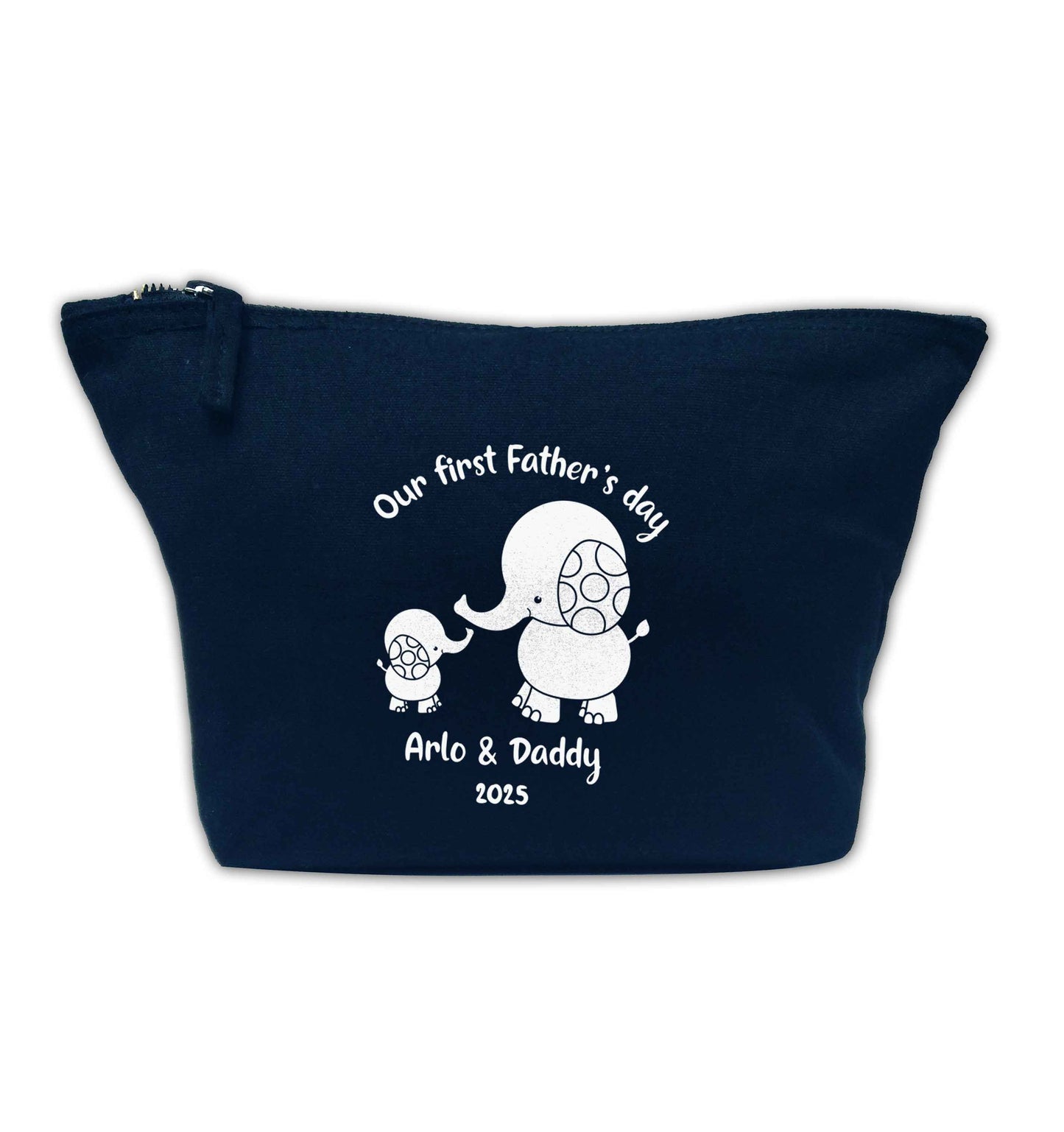 Our first Father's day personalised date and names navy makeup bag