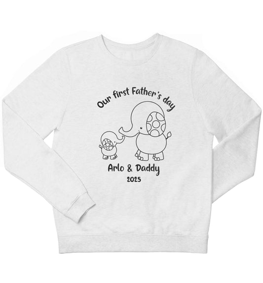 Our first Father's day personalised date and names children's white sweater 12-13 Years