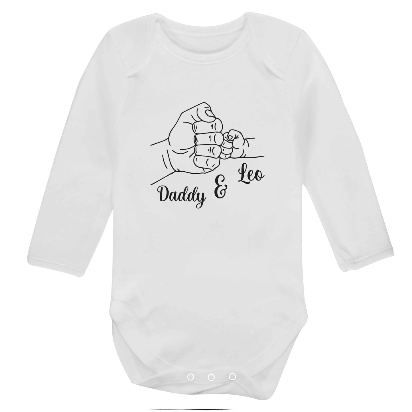 Personalised fist bump baby bodysuit long sleeved white 6-12 months