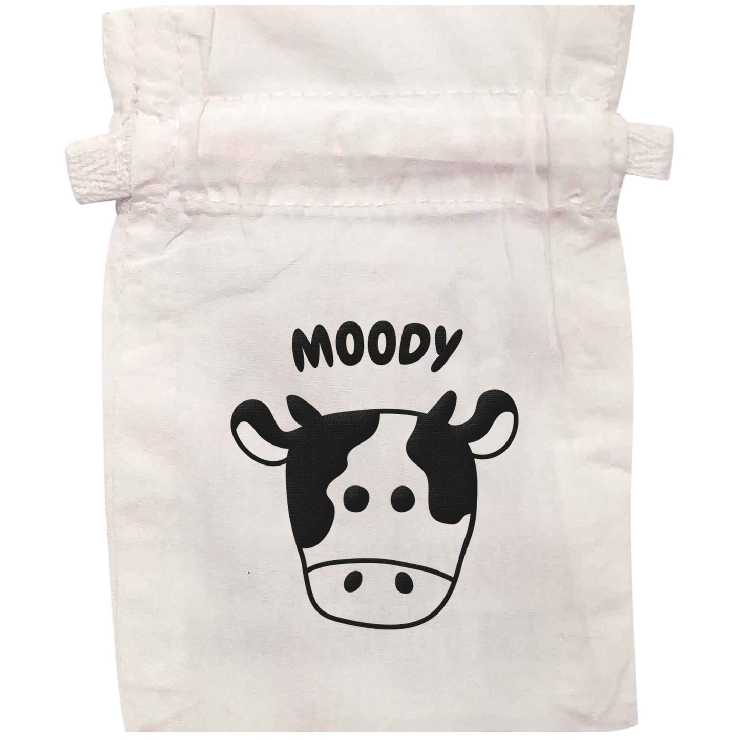 Moody cow illustration | XS - L | Pouch / Drawstring bag / Sack | Organic Cotton | Bulk discounts available!