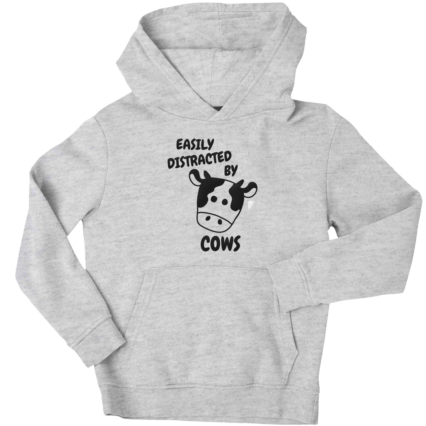 Easily distracted by cows children's grey hoodie 12-13 Years
