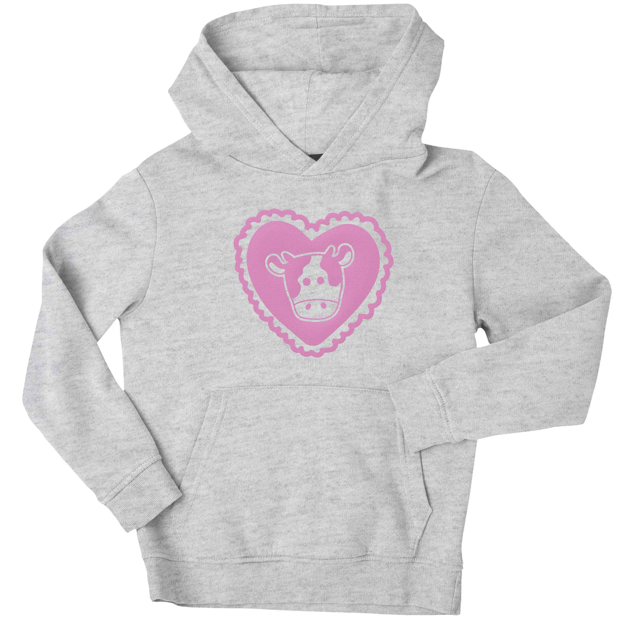 Cow heart illustration children's grey hoodie 12-13 Years