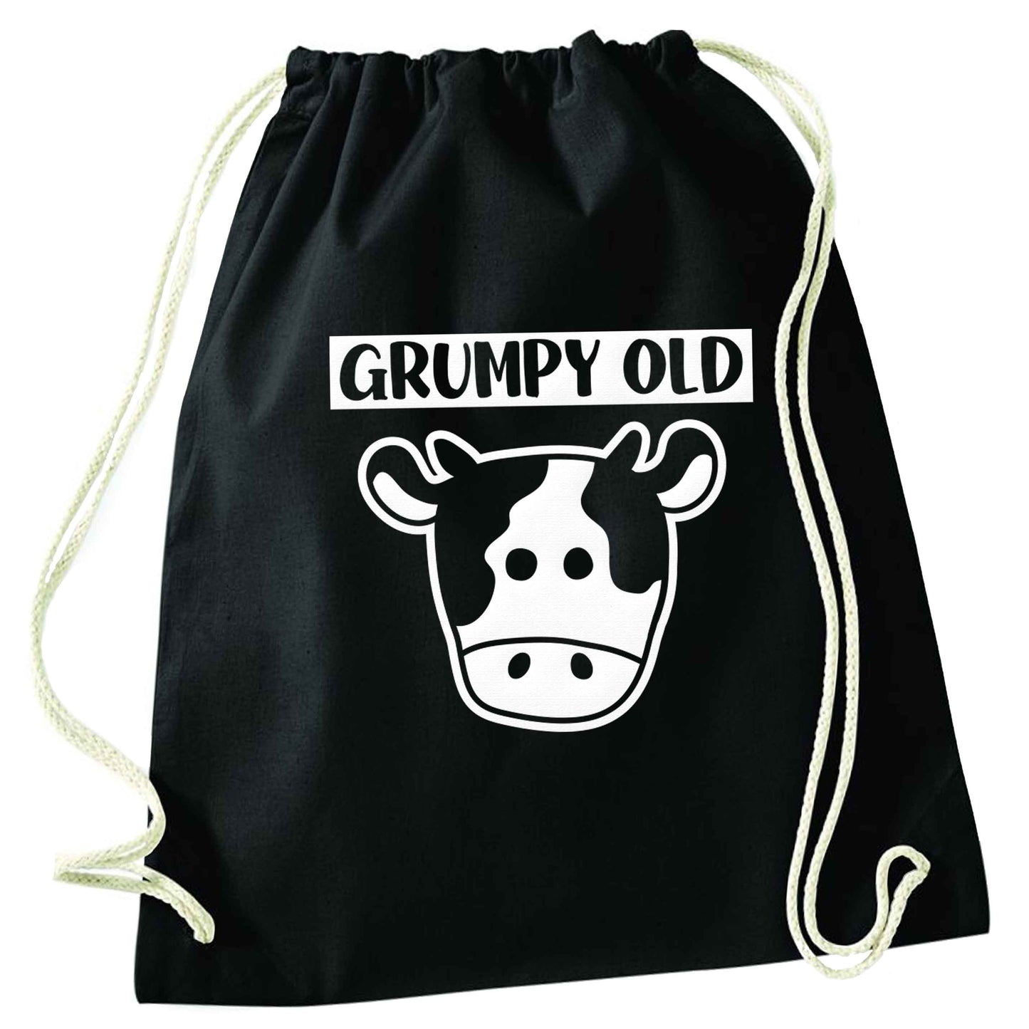 Grumpy old cow black drawstring bag