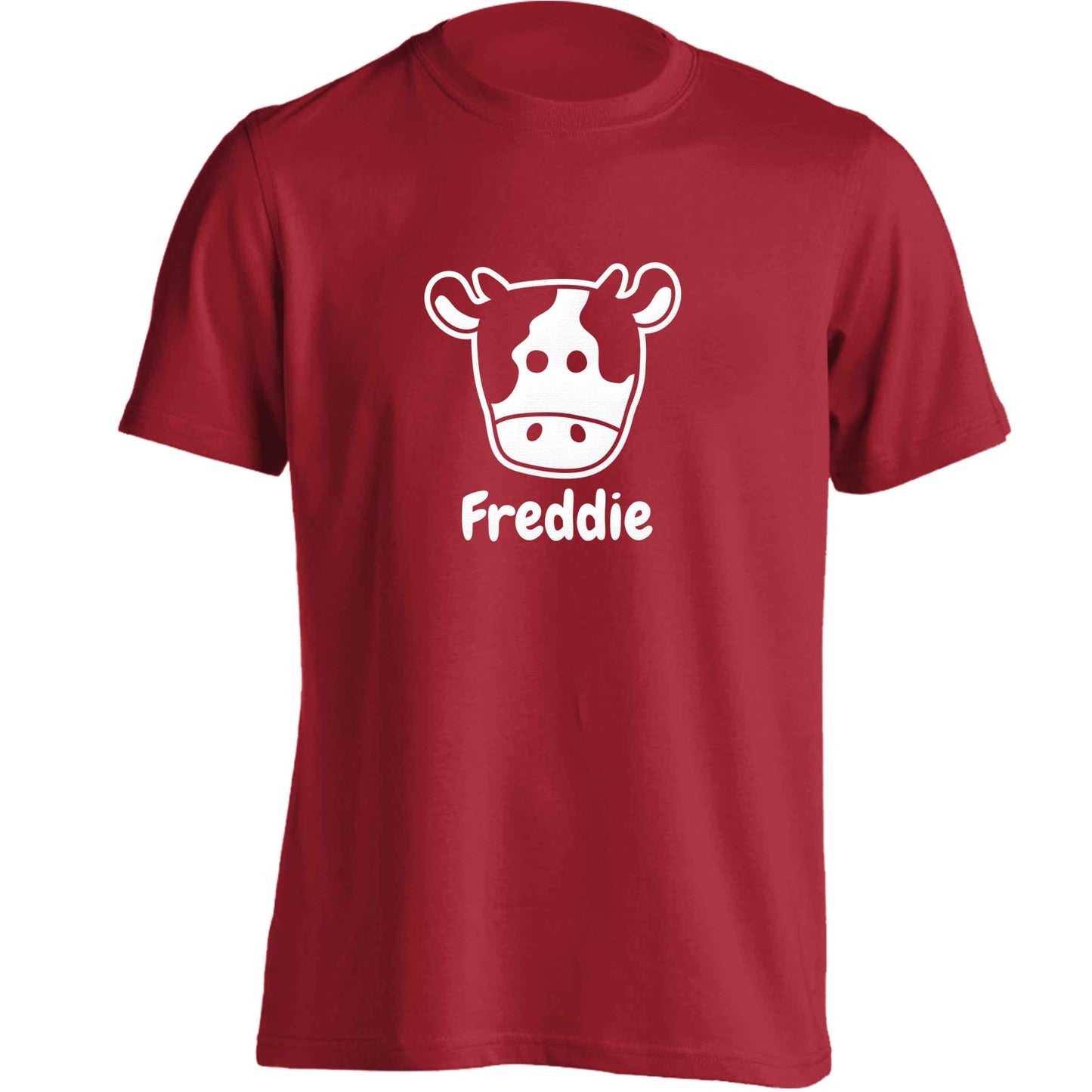 Personalised cow illustration with any name adults unisex red Tshirt 2XL