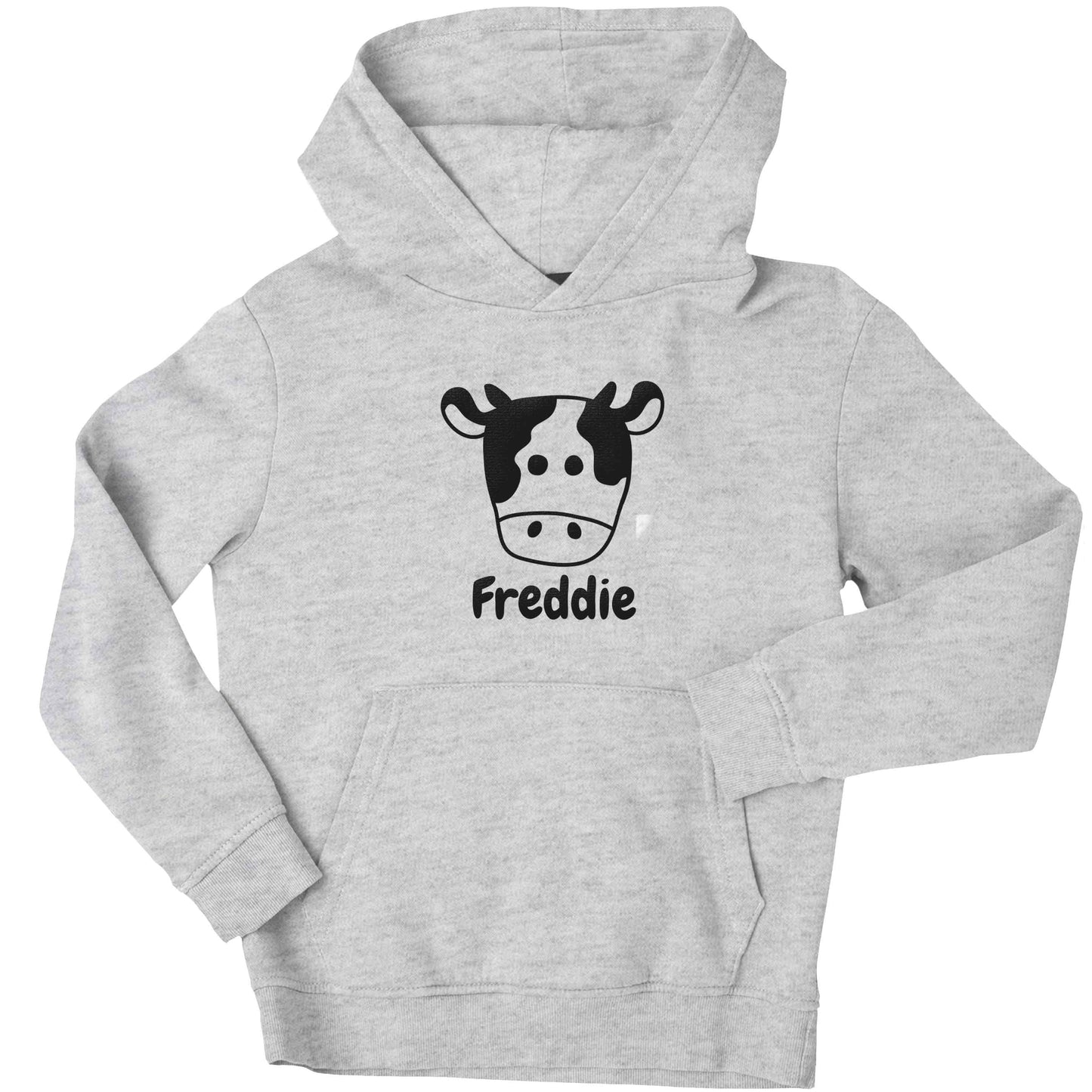Personalised cow illustration with any name children's grey hoodie 12-13 Years