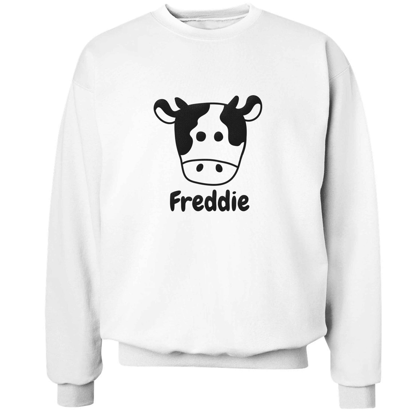 Personalised cow illustration with any name adult's unisex white sweater 2XL
