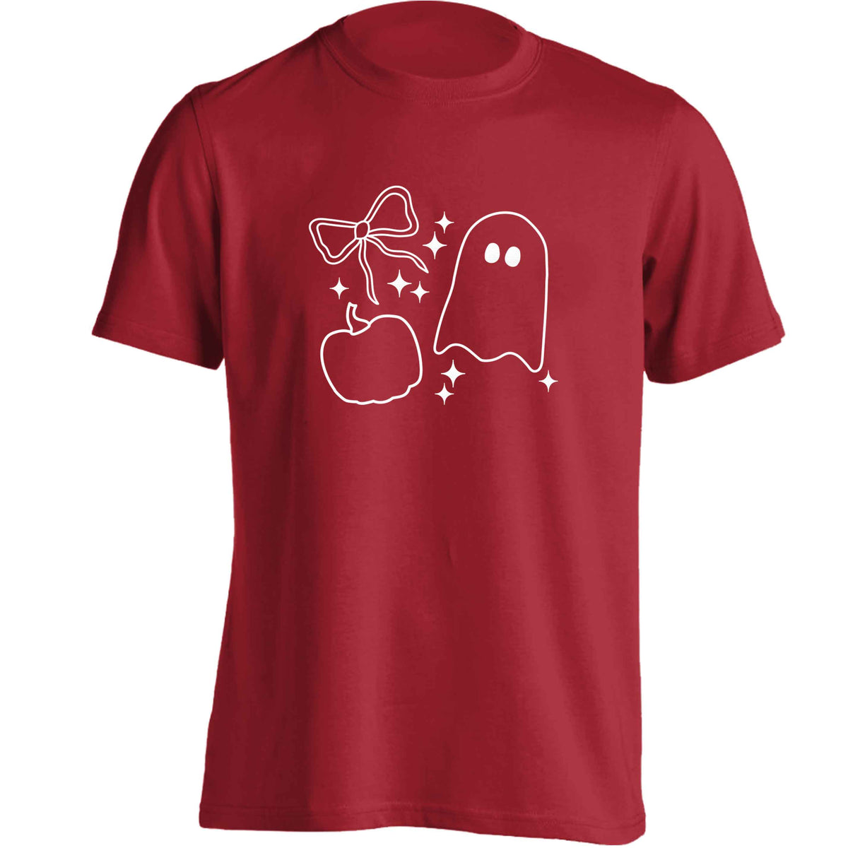 Ghost, bow and pumpkin illustration adults unisex red Tshirt 2XL