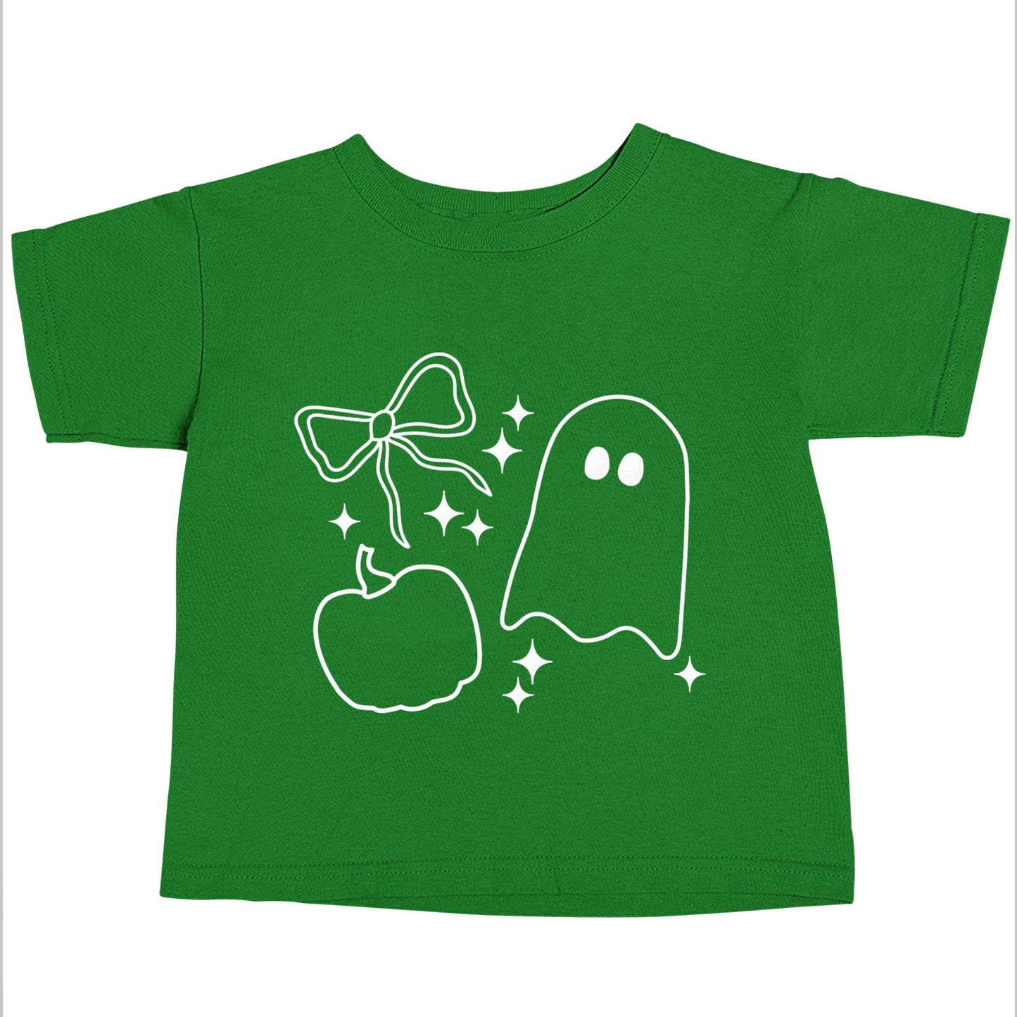 Ghost, bow and pumpkin illustration green baby toddler Tshirt 2 Years