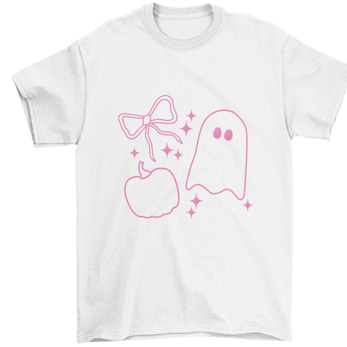 Ghost, bow and pumpkin illustration Children's white Tshirt 12-13 Years