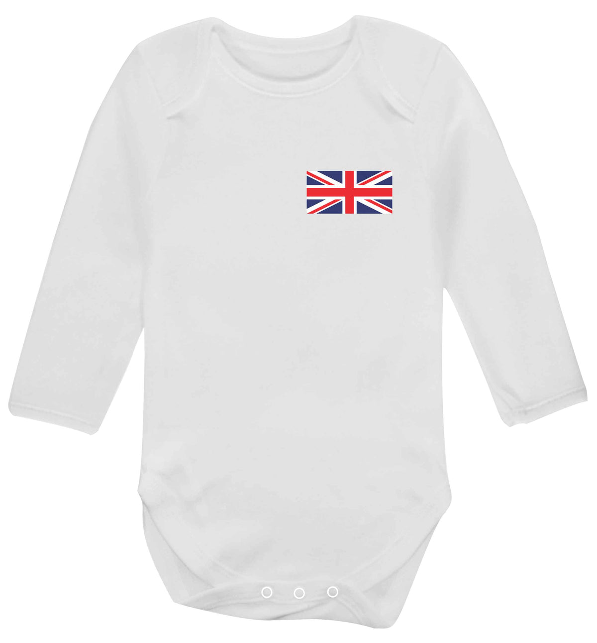 Union Jack flag pocket design baby bodysuit long sleeved white 6-12 months