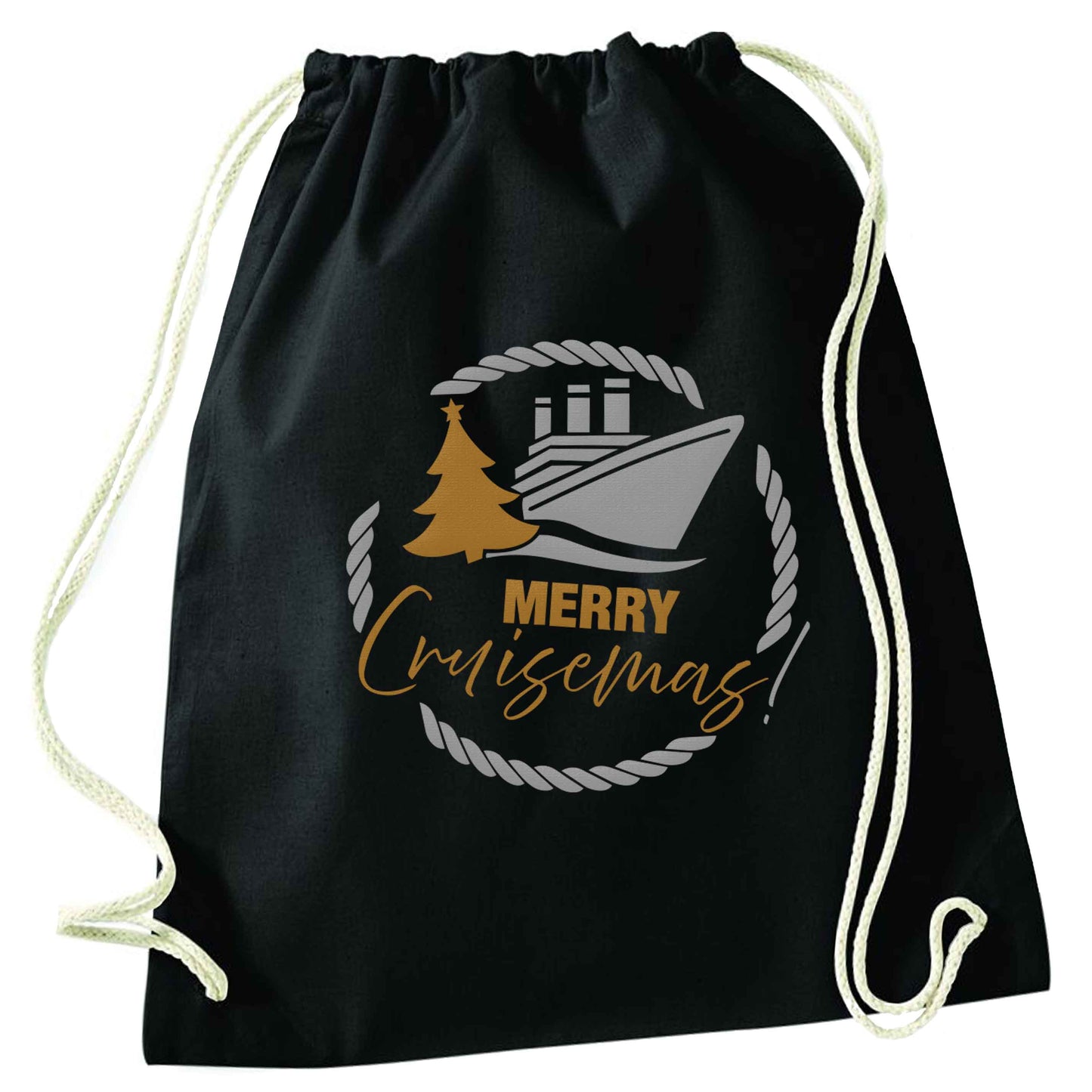 Merry cruismas black drawstring bag