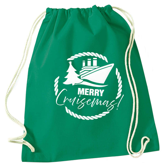 Merry cruismas green drawstring bag