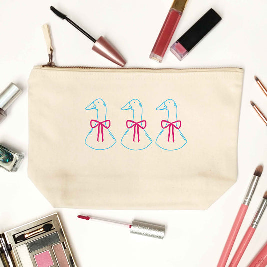 Three geese illustration natural makeup bag