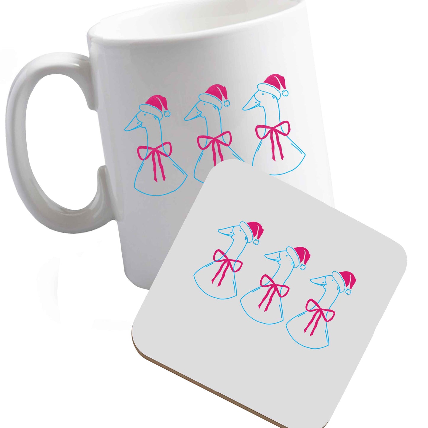 10 oz Ceramic mug and coaster Christmas geese both sides
