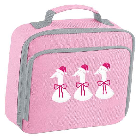 Christmas geese insulated pink lunch bag cooler