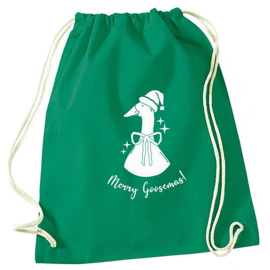Merry goosemas green drawstring bag