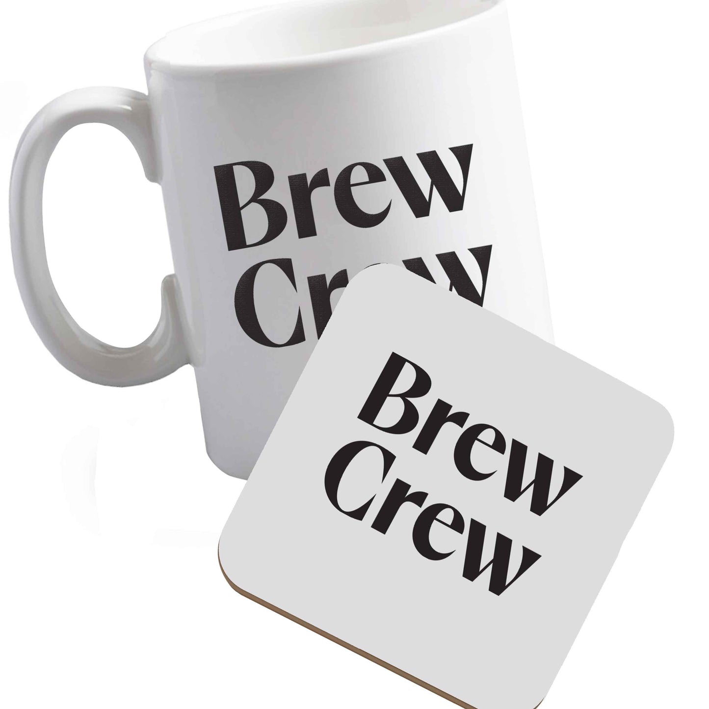 10 oz Ceramic mug and coaster Brew crew both sides