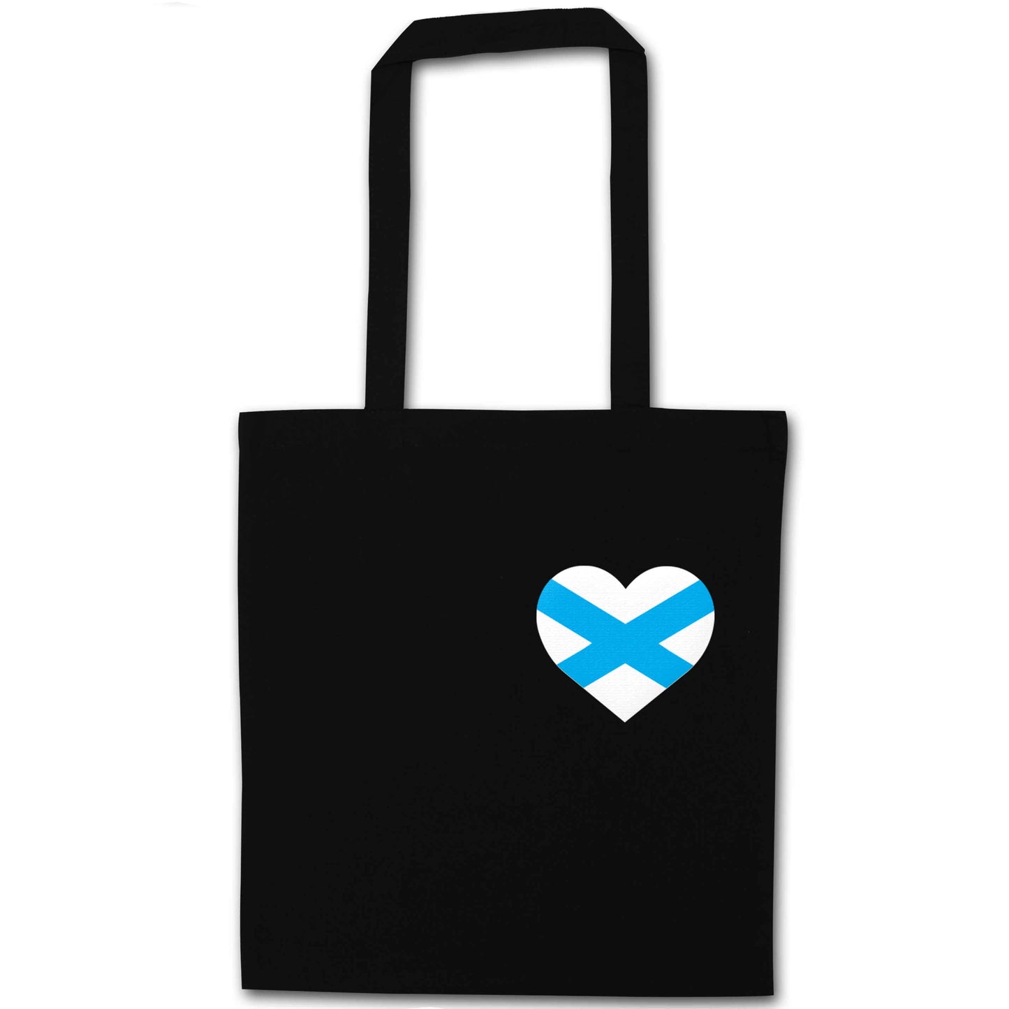 Scottish flag heart - pocket design black tote bag