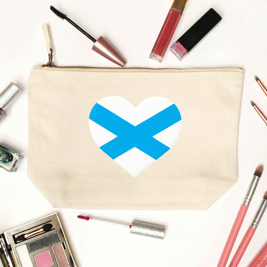 Scottish Saltire heart flag natural makeup bag