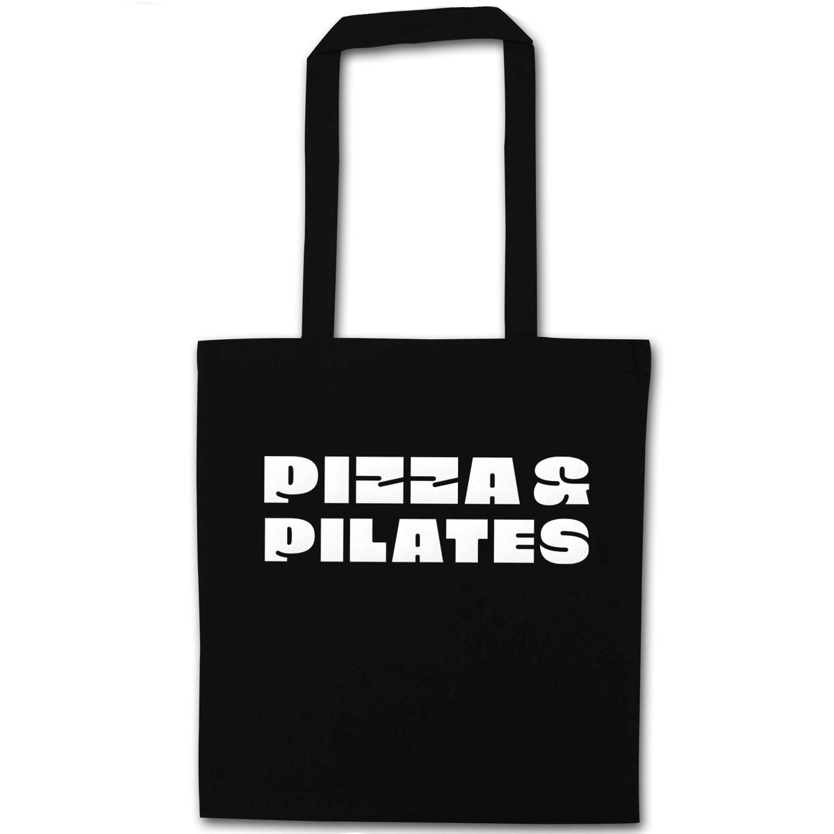 Pizza and pilates black tote bag