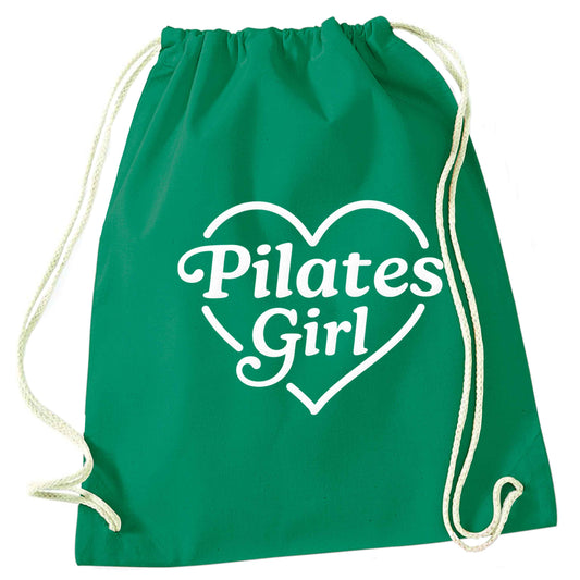 Pilates girl heart design green drawstring bag