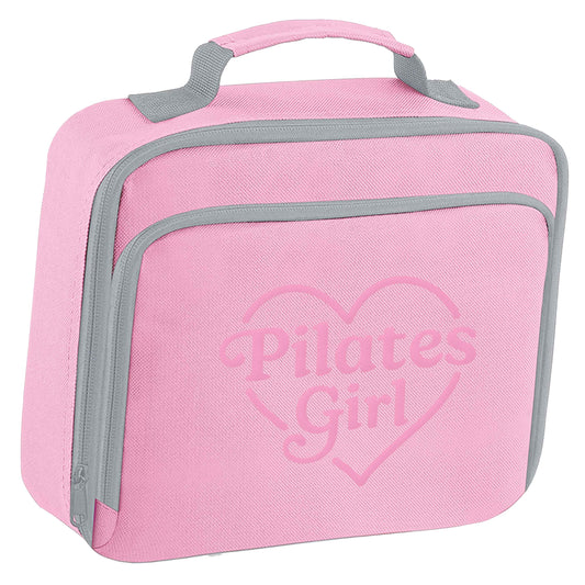 Pilates girl heart design insulated pink lunch bag cooler