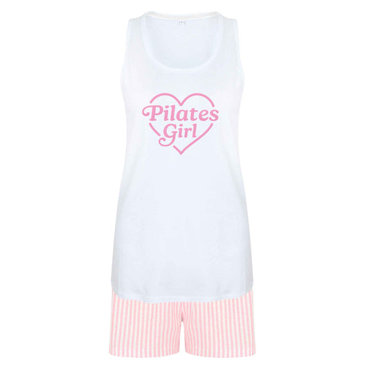 Pilates girl heart design size XL women's pyjama shorts set in pink