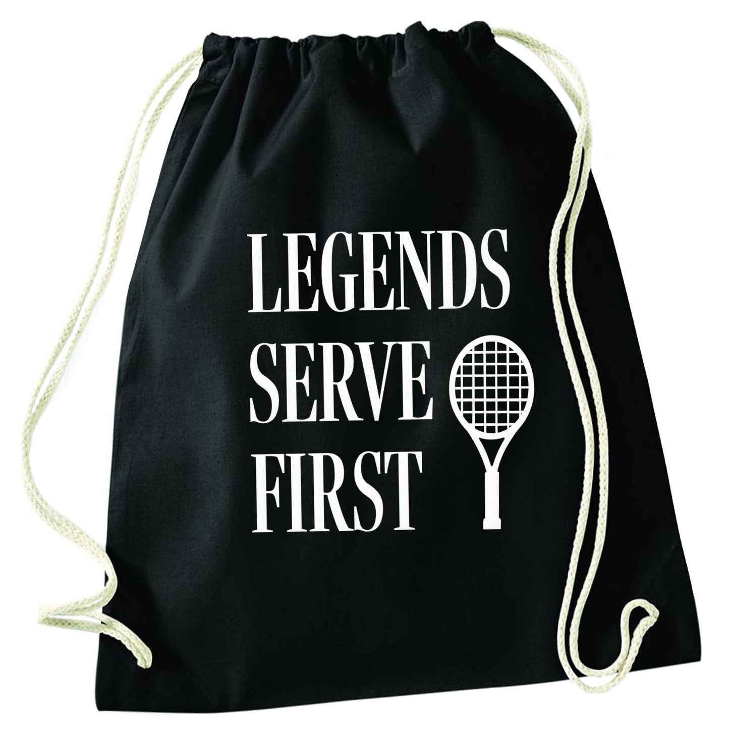 Legends serve first black drawstring bag