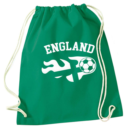 Flaming football England flag green drawstring bag