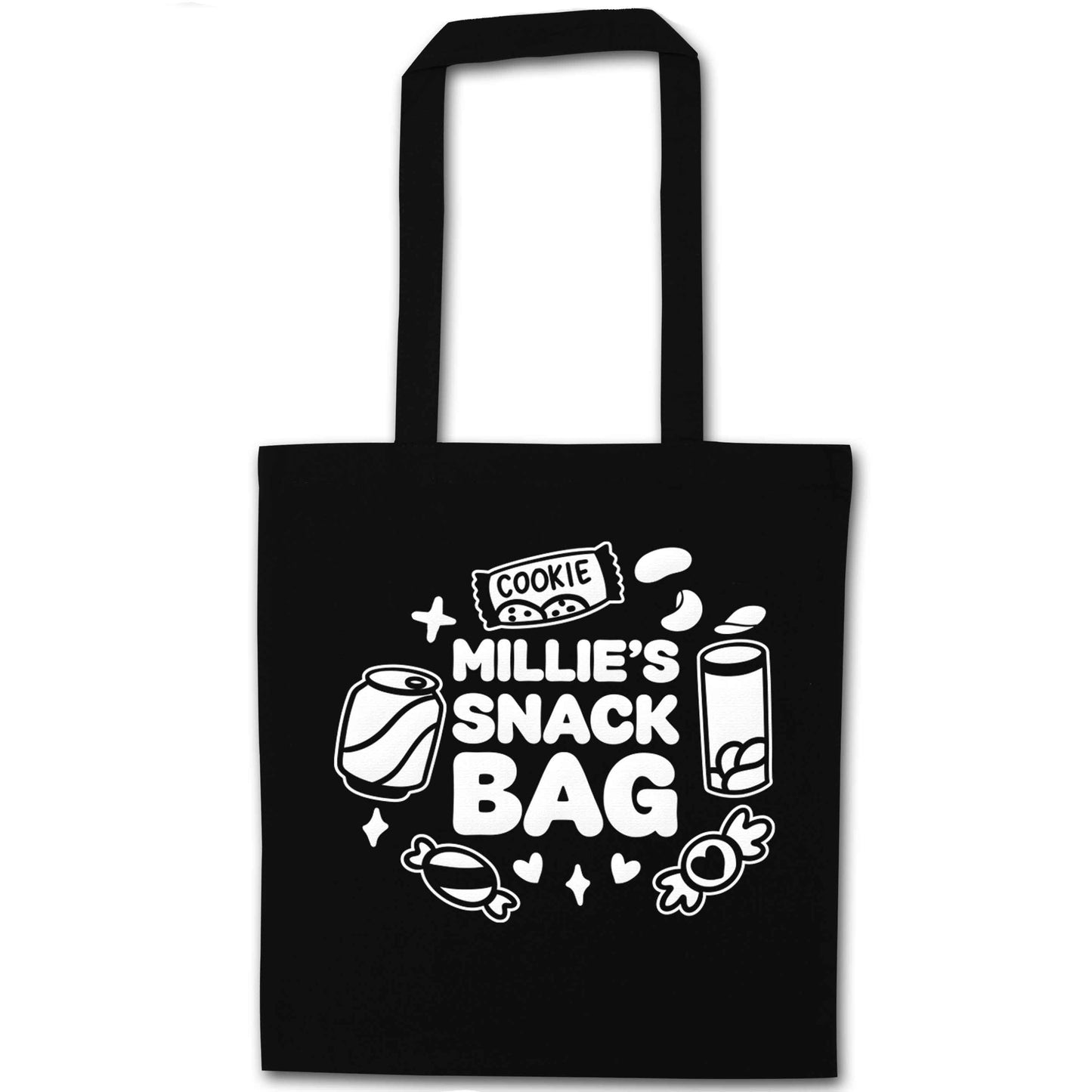 Personalised snack bag black tote bag